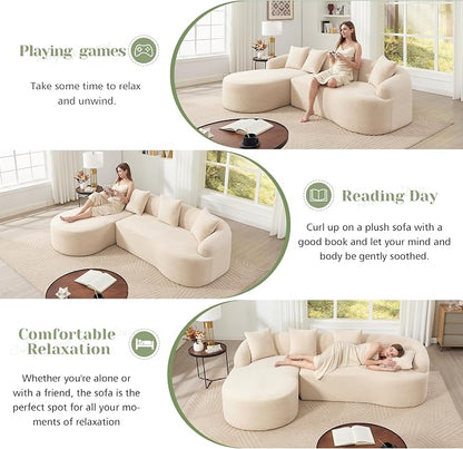 99" Curved Sofa with L-Shape Chaise,Modern Cloud Curved Couch with Deep Seat,No Assembly Required,Upholstered Oversized Couches for Living Room,Apartment (Beige, 99Inch)