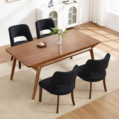 Dining Chairs Set of 6,Modern Dining Room Chairs with Thick Cushions,Upholstered Linen Fabric Kitchen Chairs for Kitchen Dining Room Black