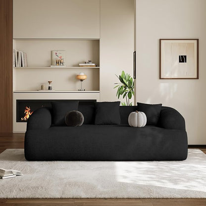 Oversized Sectional Sofa for Living Room, Modern Luxury Plush Chenille 3-Seater Extra Deep & Wide Seat Curved Cloud Couch with 3 Throw Pillows, No Assembly Needed, Black（91 inch）