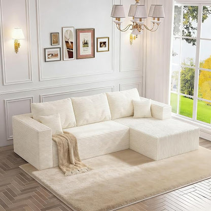 108" Modular Sectional Sofa, L-Shape Cloud Couch with Deep Seats & Chaise,4-in-1 Covertible Corduroy Boneless Couches for Living Room,Bedroom,No Need Assembly - Beige(Right Facing Chaise)