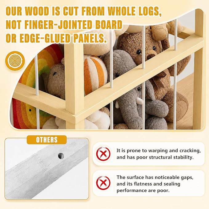 Solid Pine Stuffed Animal Storage, 56" Large Wooden Toy Organizer Tower | 100% solid pine, extra-wide & high open design. Whole rope hand-polished. Holds large plush toys for kids playroom bedroom