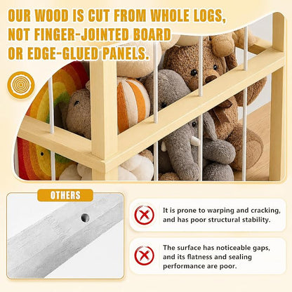 Solid Pine Stuffed Animal Storage, 56" Large Wooden Toy Organizer Tower | 100% solid pine, extra-wide & high open design. Whole rope hand-polished. Holds large plush toys for kids playroom bedroom