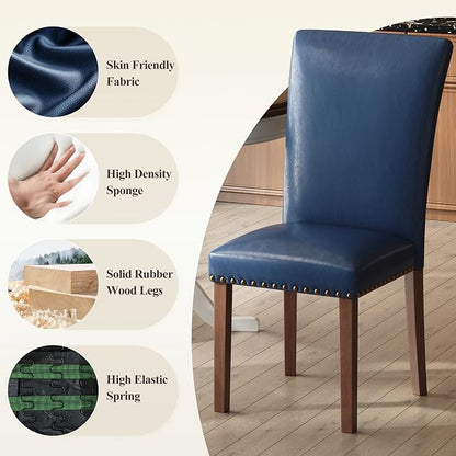 MALOL Dining Chairs Set of 6, High Back Dining Chair with Wood Legs and Nailhead Trim, Modern Padded Kitchen Room Chairs for Dining Room/Restaurant, Blue