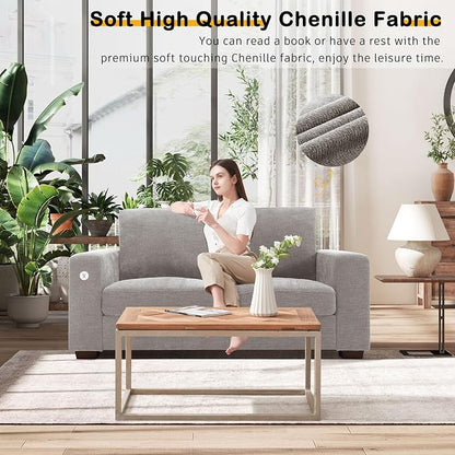 Hanherry 70" Loveseat Sofa for Living Room, Modern Comfy Couch with Medium Firm Seat Cushion, Removable Cover,Wide Armrest,USB/Type-C Port,Chenille Fabric Couches for Small Space,Apartment,Bedroom