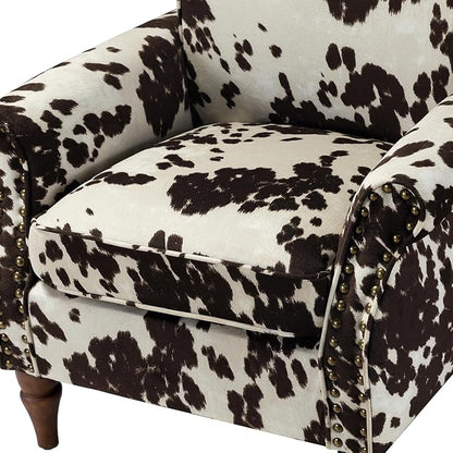 HULALA HOME Modern Wingback Accent Chair with Removable Cushion & Wood Legs, Comfy Upholstered Armchair with Nailhead Trim, Floral Pattern Single Sofa Chair for Bedroom Living Room, Cowhide