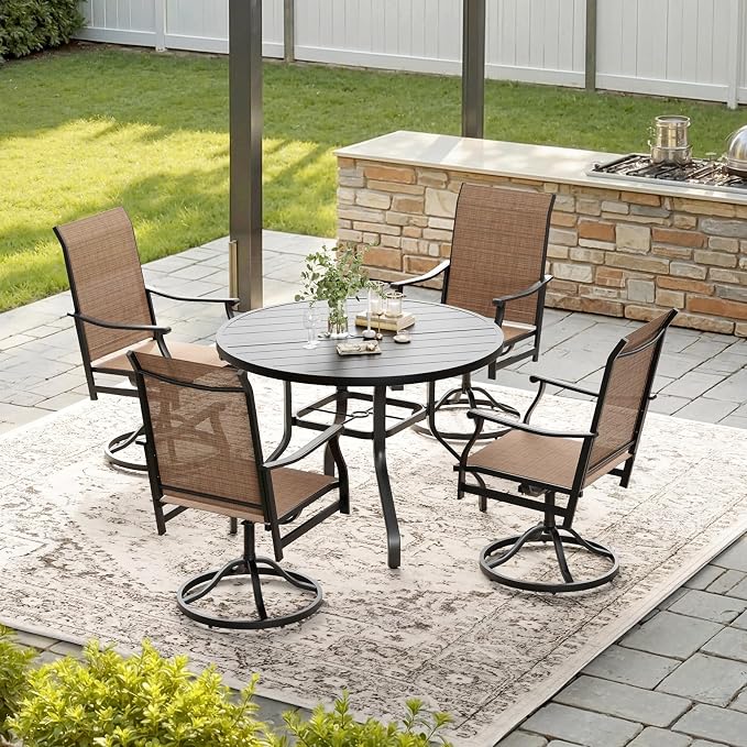 Soohow Outdoor Dining Set for 4, 5-Piece Round Table Patio Dining Set, 4 x Swivel Patio Chairs and 1 x 41 Round Outdoor Dining Table, for Poolside, Backyard and Proch