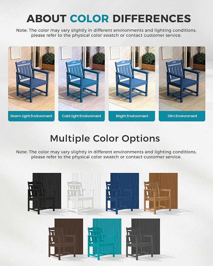 Ciokea Outdoor Patio Dining Chair, HDPE Oversized Porch Chairs with Wide Seat, All-Weather Durable Heavy-Duty Outdoor Furniture for Backyard, Poolside, Lawn & Garden, NavyBlue