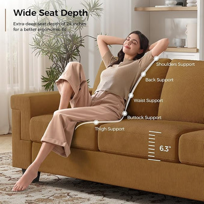 COPIAE 3 Seater Sofa Couch with Deep Seat, 90" Modern Upholstered Sofa with Armrests, Easy Installation, Comfy Couches for Living Room, Apartment,Ginger Yellow