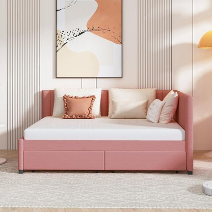 Merax Full Size Upholstered Daybed with 2 Storage Drawers,Wooden Sofa Bed Frame for Bedroom Guest Room, No Box Spring Needed