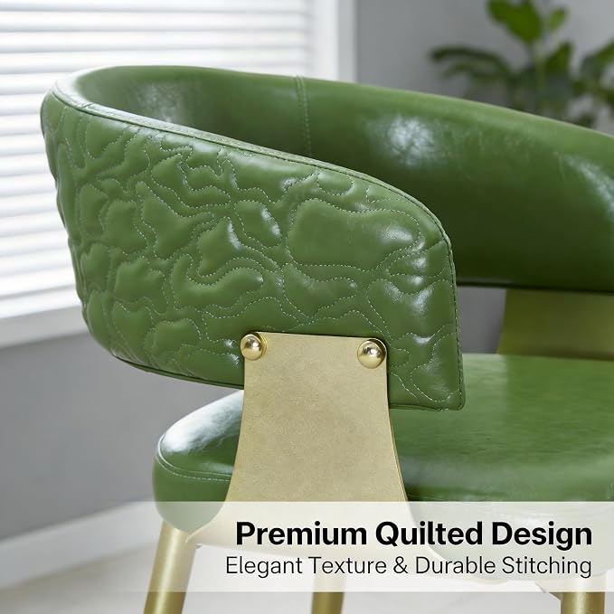 Atoll Modern Accent Dining Chairs Set of 2 with Upholstered PU Leather Seat & Curved Back, Metal Legs, Mid-Century Kitchen Chair for Dining Room, Living Room or Office (2, Green)