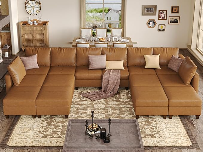 EASE MOOSE Large U Shaped Modular Sectional Sofa with Storage, Faux Leather Oversized Modular Sectional Couch with Chaises for Living Room