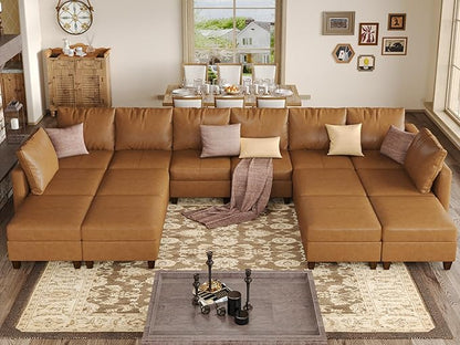 EASE MOOSE Large U Shaped Modular Sectional Sofa with Storage, Faux Leather Oversized Modular Sectional Couch with Chaises for Living Room