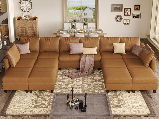 EASE MOOSE Large U Shaped Modular Sectional Sofa with Storage, Faux Leather Oversized Modular Sectional Couch with Chaises for Living Room