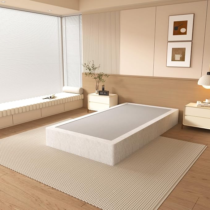 NHODIR Twin Box Spring 8 Inch Low Profile Box Spring Twin Size Bed Base, Black Heavy Duty Metal Mattress Foundation with Easy Clean Fabric Cover, Easy Assembly