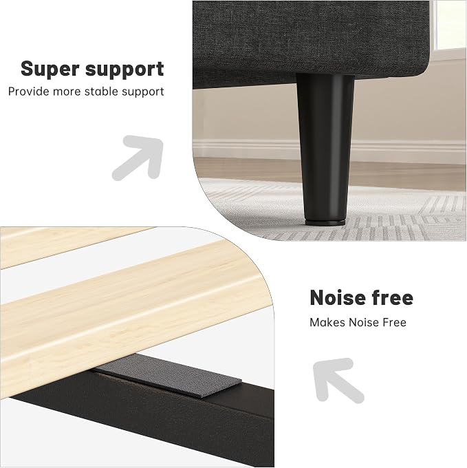 EnHomee Full Size Upholstered Bed Frame with Adjustable Height Headboard,Charging Stations,Noise-Free Platform Bed Full, No Box Spring Needed, Easy Assembly,Grey