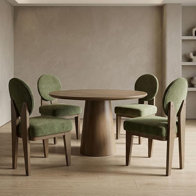 Hyfirm Mid-Century Modern Walnut Dining Chairs Set of 2, Vintage Green Wooden Kitchen Chairs, Retro Upholstered Velvet Cushioned Seat with Curved Backrest, Armless Accent Side Chair for Bedroom