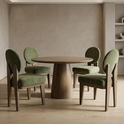 Hyfirm Mid-Century Modern Walnut Dining Chairs Set of 2, Vintage Green Wooden Kitchen Chairs, Retro Upholstered Velvet Cushioned Seat with Curved Backrest, Armless Accent Side Chair for Bedroom