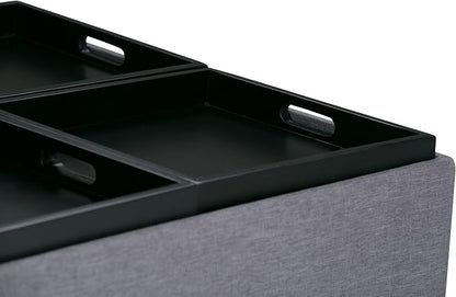 SIMPLIHOME Avalon Wide Contemporary Square Coffee Table Storage Ottoman, Slate Grey, Table Ottoman