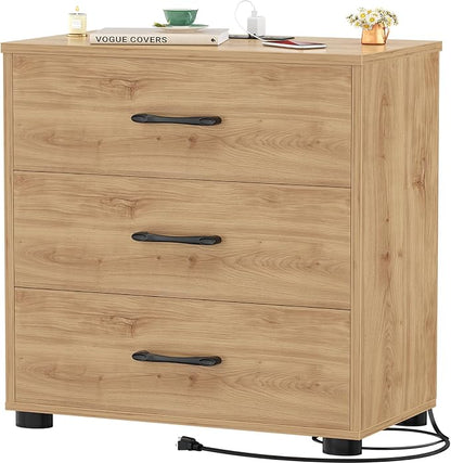 Aheaplus Night Stand with Charger Station, 21.7'' Wider Nightstands with 3 Wooden Drawers, Large Bedside Table, Modern Tall End Side Table, Nightstand for Bedroom, Natural Oak1