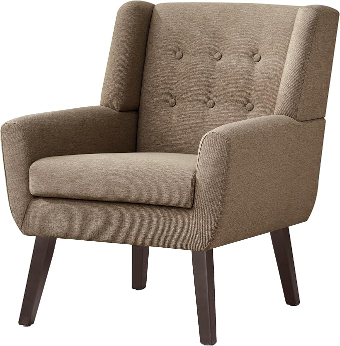 HUIMO Accent Chair, Upholstered Button Tufted Armchair, Linen Fabric Sofa Chairs for Bedroom, Living Room, Mid-Century Modern Comfy Reading Chair (4 PCS, Brown)