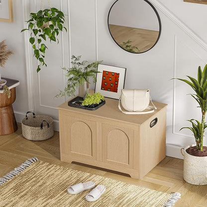 DINZI LVJ Storage Chest, 31.5”Wooden Toy Box with 2 Safety Hinges, Entryway Storage Bench with Flip-Top, Sturdy Storage Trunk for Living Room, Bedroom, Easy Assembly, Natural