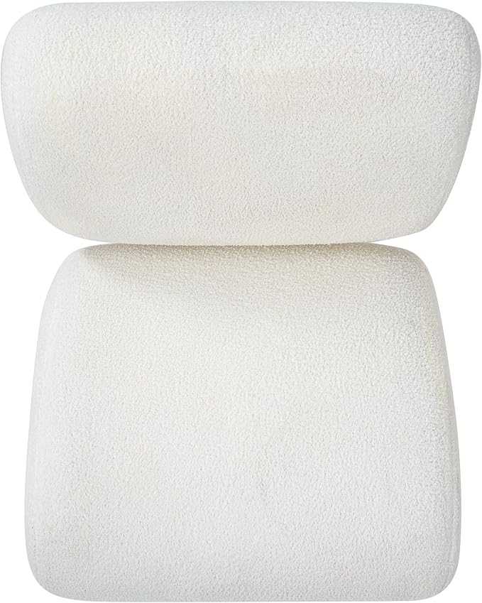 Merax 28" Modern Curved Boucle Accent Chair with Solid Wood Base, Mid-Century Armless Upholstered Slipper Lounge Chair for Living Room, Bedroom, Reading Nook, Natural + Beige