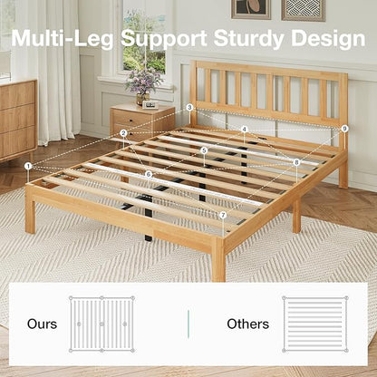 Novilla 12 Inch Queen Bed Frame with Headboard, Queen Size BedFrame with Headboard Classic Wooden Bed Frame Queen Size with Wood Slat Support, No Box Spring Needed, Easy Assembly, Natural Grain Wood