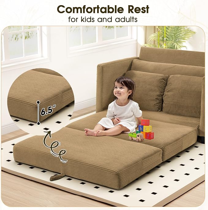 Myroyalsit 51" Convertible Loveseat Sofa Bed, 2-in-1 Folding Sofa Bed with 2 Pillow for Small Spaces, Modern Loveseat Sleeper Couch for Apartment, Living Room & Guest Room (Brown Corduroy, 51 inch)