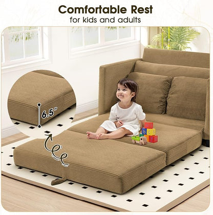 Myroyalsit 51" Convertible Loveseat Sofa Bed, 2-in-1 Folding Sofa Bed with 2 Pillow for Small Spaces, Modern Loveseat Sleeper Couch for Apartment, Living Room & Guest Room (Brown Corduroy, 51 inch)