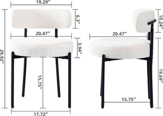 DYHOME White Boucle Dining Chairs Set of 2, Mid Century Modern Kitchen Chairs, Upholstered Dining Room Chairs with Curved Backrest and Black Metal Legs