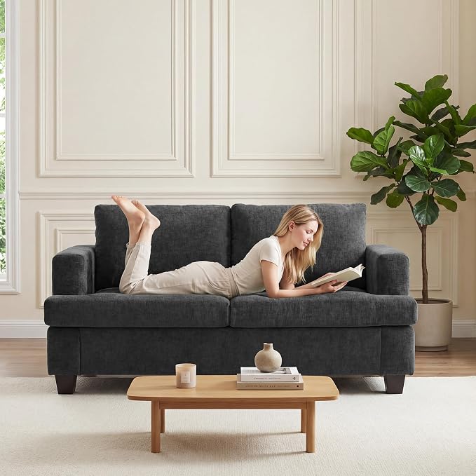 Apicizon Loveseat Set of 2 & 3-Seater Sofa, 3 Piece Set Comfy Couch for Living Room, Modern Lounge Sofa Couch for Apartment Lounge, Dark Grey Chenille