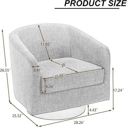Swivel Accent Chair, Chenille Barrel Chairs Upholstered Armchair for Living Room, Modern Round Arm Chair Small Single Sofa Bedroom Reading Seat - Tan