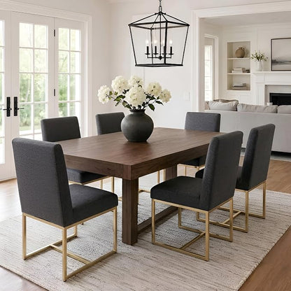 VESCASA Linen Upholstered Dining Chairs Set of 6, Mid Century Modern Padded Chair with Gold Metal Frame for Restaurant, Dining Room, Kitchen, Charcoal
