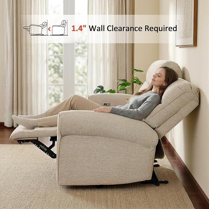 MCombo 78.3" Wall Hugger Power Loveseat Recliner Sofa with Console, Reclining Loveseat with USB Ports, Cup Holders, for Small Spaces Living Room RV, Fabric PR635M2 (Beige)