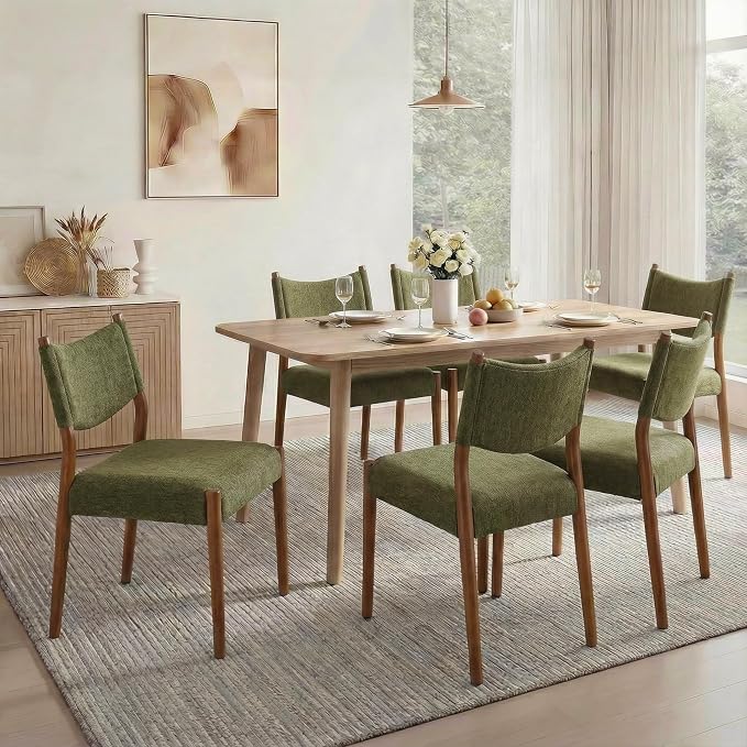 KISLOT Upholstered Dining Chairs Set of 4, Solid Wood Armless Kitchen Chairs with Soft Polyester Fabric, 18.9" Seat Height, Modern Dining Room Seating, 300 lbs Capacity, Green