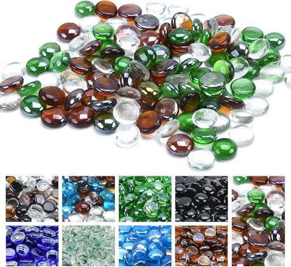 GasSaf Blended Fire Glass Beads for Outdoor Fire Pit, Fireplace, Replaces Existing Gas Logs & Lava Rocks, 3/4 Inch Glass(10 Pound)(Green, Amber, Crystal Clear Luster)