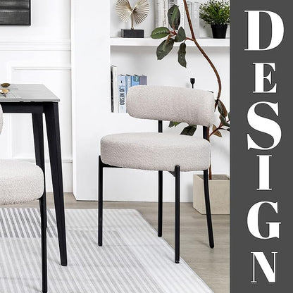 DYHOME Dining Chair One Chair for Kitchen Dining Room,Upholstered Modern Boucle Dining Chair with Black Metal Legs Curved Backrest,Grey
