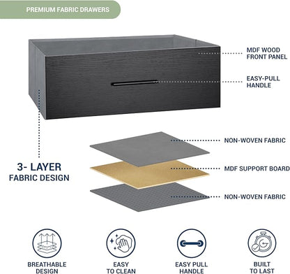 Modern 6-Drawer Dresser with Spacious Storage, Sturdy Wood Frame, Large Capacity Fabric Drawers, Dressers for Bedroom, Home Organization Storage for Living Room or Hallway, Black | 6-drawer dresser, fabric storage drawers, sturdy wood frame, bedroom or...