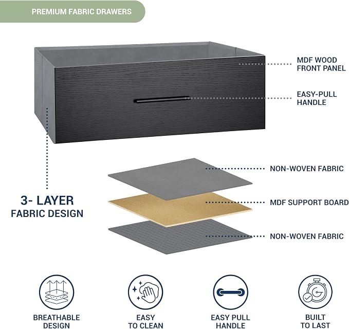 5-Drawer Dresser with Extra Large Fabric Drawers, Wood Frame Dresser with 5 Drawers for Bedroom or Living Room Storage, Hallway, Fabric Bins for Closet or Hallway Storage Organizer, Toy Chest, Black | 5-drawer dresser, fabric storage drawers, sturdy wo...