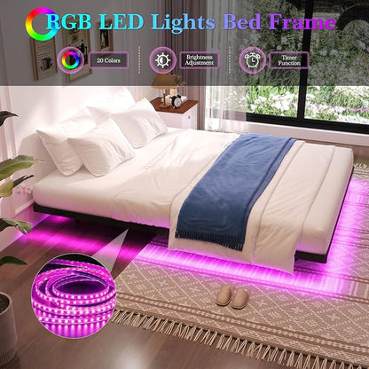 Awesofurni Floating Bed Frame Full Size, Full Bed Frame with Smart LED Lights, Heavy Duty Modern Metal Platform Bed No Box Spring Needed - Easy Assembly and Noise Free