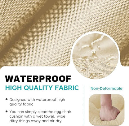 Egg Chair Cushion Replacement, Waterproof Thicken Hanging Egg Swing Chair Cushion for Outdoor Furniture, Wicker Rattan Hammock Basket Cushion with Headrest Pillow 47x31.5x4.7 inch(Cream)