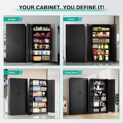 SISESOL Wide & Deep Metal Storage Cabinet with 2 Doors and 5 Adjustable Shelves,72x36x18 Garage Storage Cabinet,Tall Black Locking Metal Cabinets with Lock,Steel Locked Cabinets for Home,Office,Garage