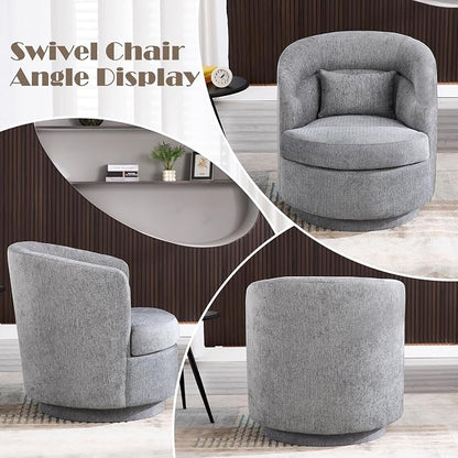 CANMOV Swivel Accent Chair Set of 2, 360 Degree Round Swivel Barrel Chair with Pillow, Upholstered Comfy Barrel Armchair Single Club Sofa Chair for Living Room, Bedroom, Reading Room,Dark Grey