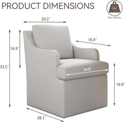 VKNOW Upholstered Dining Chairs Set of 2, Modern Kitchen Chairs Dinner Chairs with 4 Casters, Chenille Armchair for Bedroom Reading Room Living Room, Light Grey
