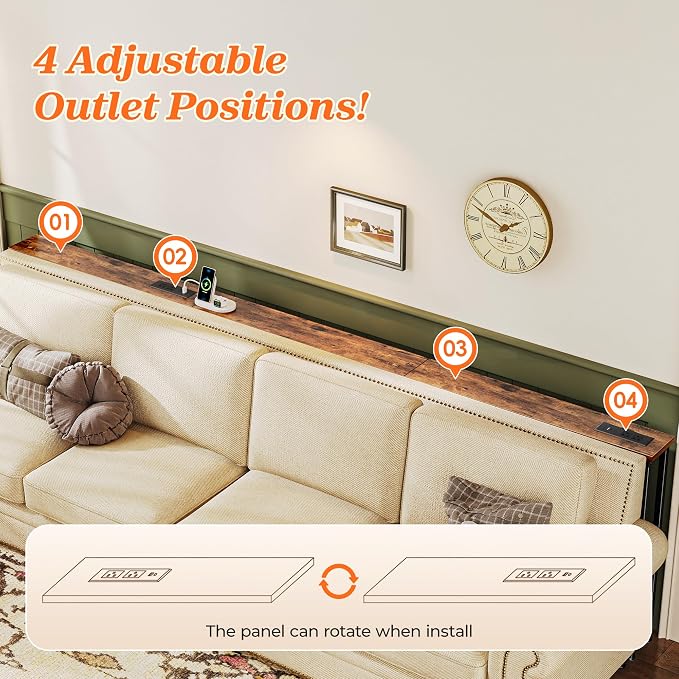 SUPERJARE 102 Inch Sofa Table with 2 Power Outlets and USB-C Ports, 5.9 Inch Narrow Console Table with Storage, Extra-Long, for Entryway Hallway Couch Behind Sofa, Small Spaces, Rustic Brown
