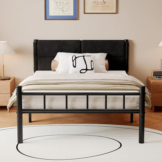 Metal Bed Frame,14Inch Twin Bed Frame with Headboard,Heavy Duty Sturdy Mattress Foundation,Easy Assembly,No Box Spring Needed,Black Twin Size