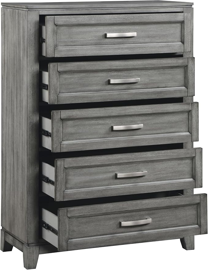 Rustic Gray Finish Bedroom Furniture Set California King Size 6pcs Platform Bed with Drawers Transitional Style