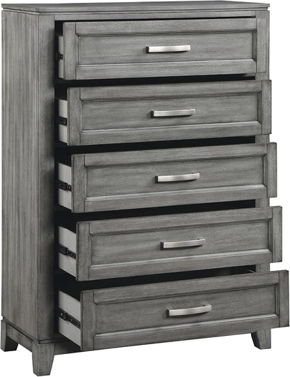 Rustic Gray Finish Bedroom Furniture Set California King Size 6pcs Platform Bed with Drawers Transitional Style