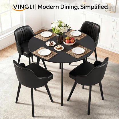 VINGLI Round Dining Table for 2-4, 35in Modern Dining Room Table with Metal Base, Black Wooden Kitchen Table, Space-Saving, Small Space Circle Dinette for Home, Kitchen, Apartment