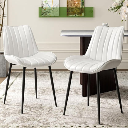 VECELO Dining Chairs Set of 2, Vegan Leather Fabric & Metal Frame, Mordern Style for Kitchen, Living Room,Offcie, White